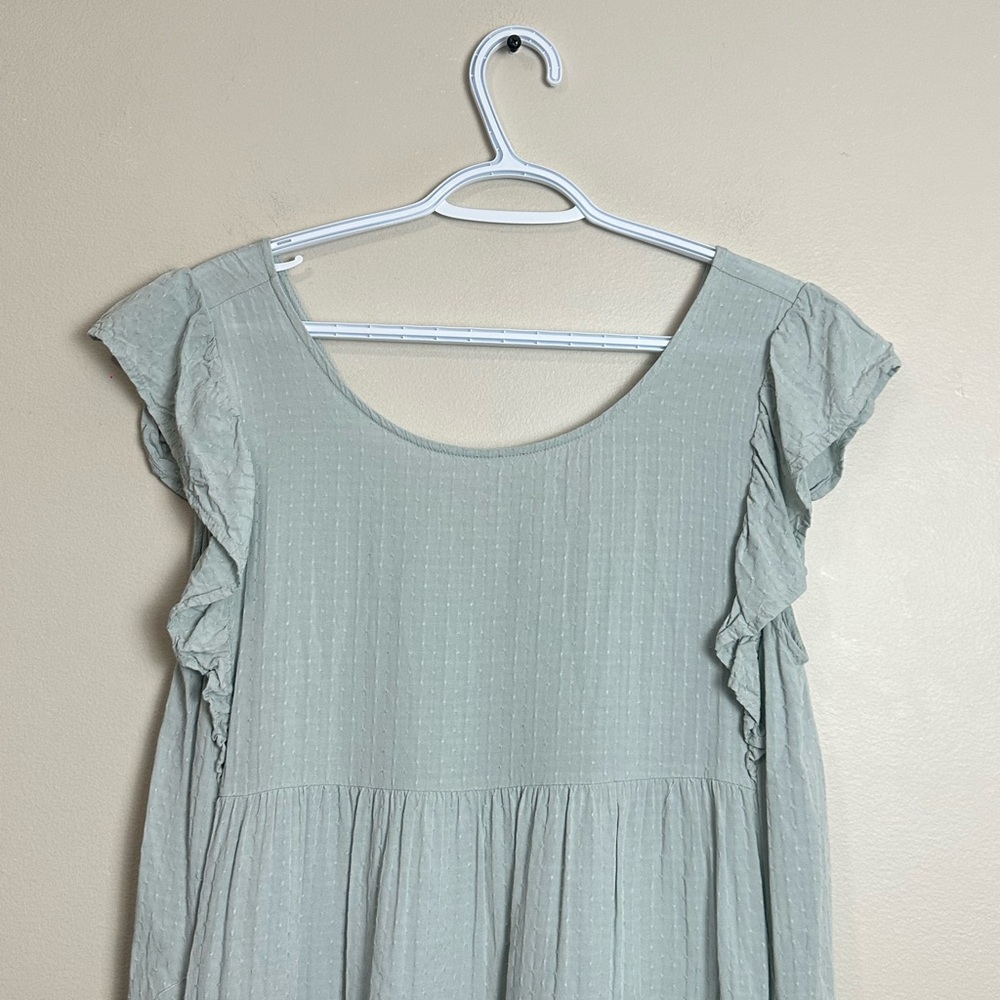 Promesa Light Blue Tiered Mini Dress Size M Ruffle Sleeve Boho Summer Dress - Picture 3 of 6